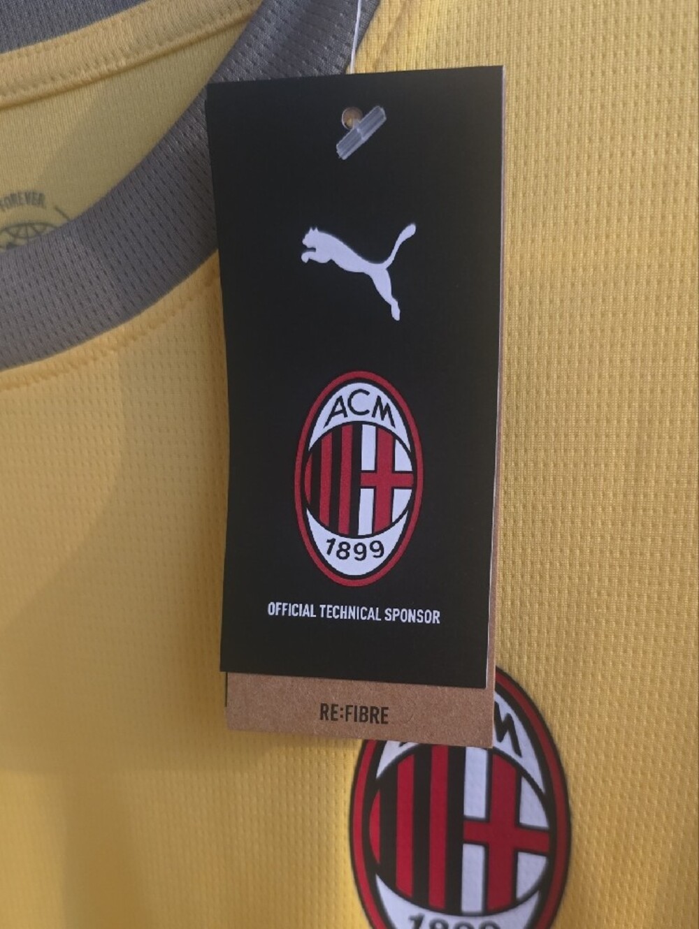Mens Puma Yellow and White AC Milan Football Shirt - Picture 4 of 4